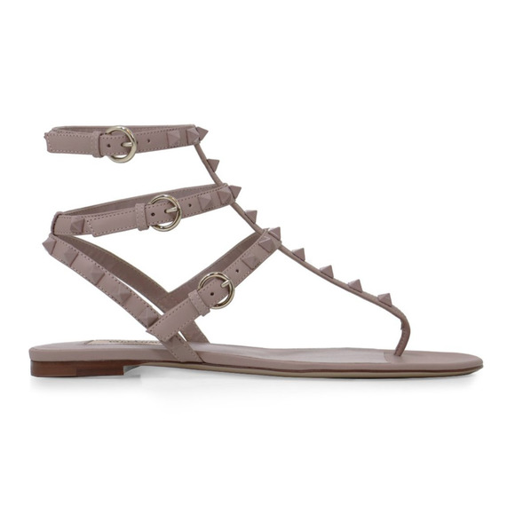 Valentino Rockstud Poudre Tonal Stud Triple Strap Thong Gladiator Flat Sandal 37 - Picture 3 of 11
